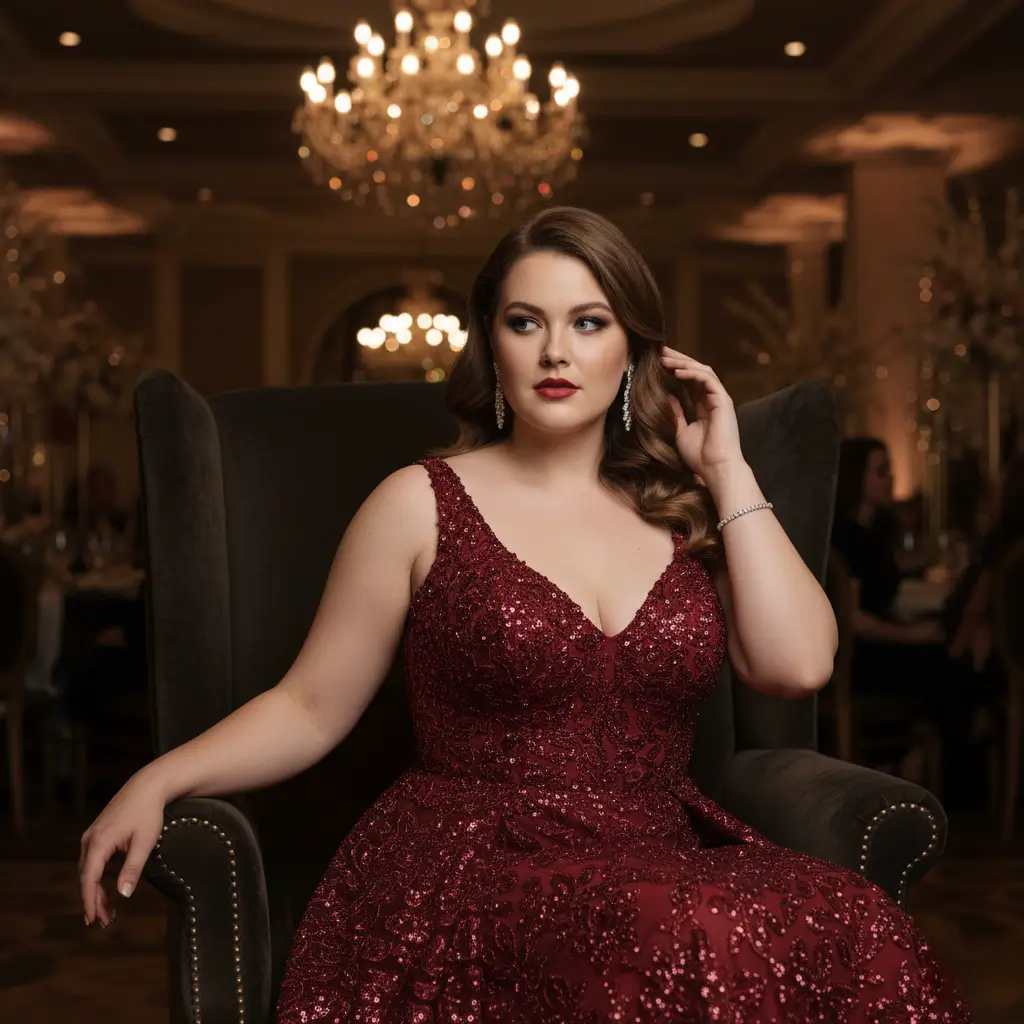 Sukienka wieczorowa plus size szyta na miarę &ndash; elegancka stylizacja