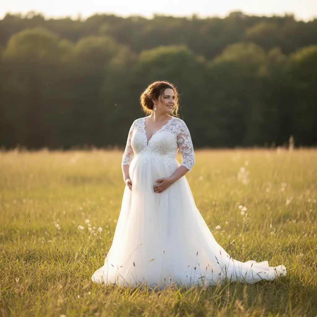 Suknia ślubna plus size szyta na miarę – panna młoda w plenerze
