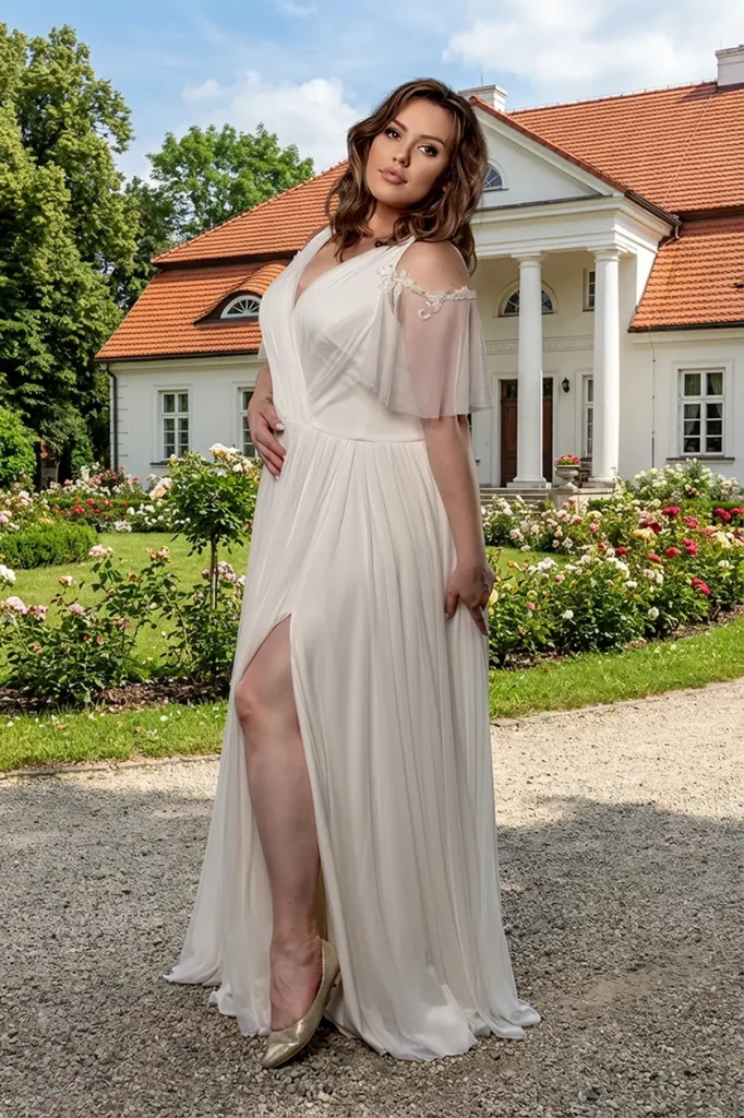 Sukienka na poprawiny dla Młodej Plus Size w jasnym pastelowym kolorze