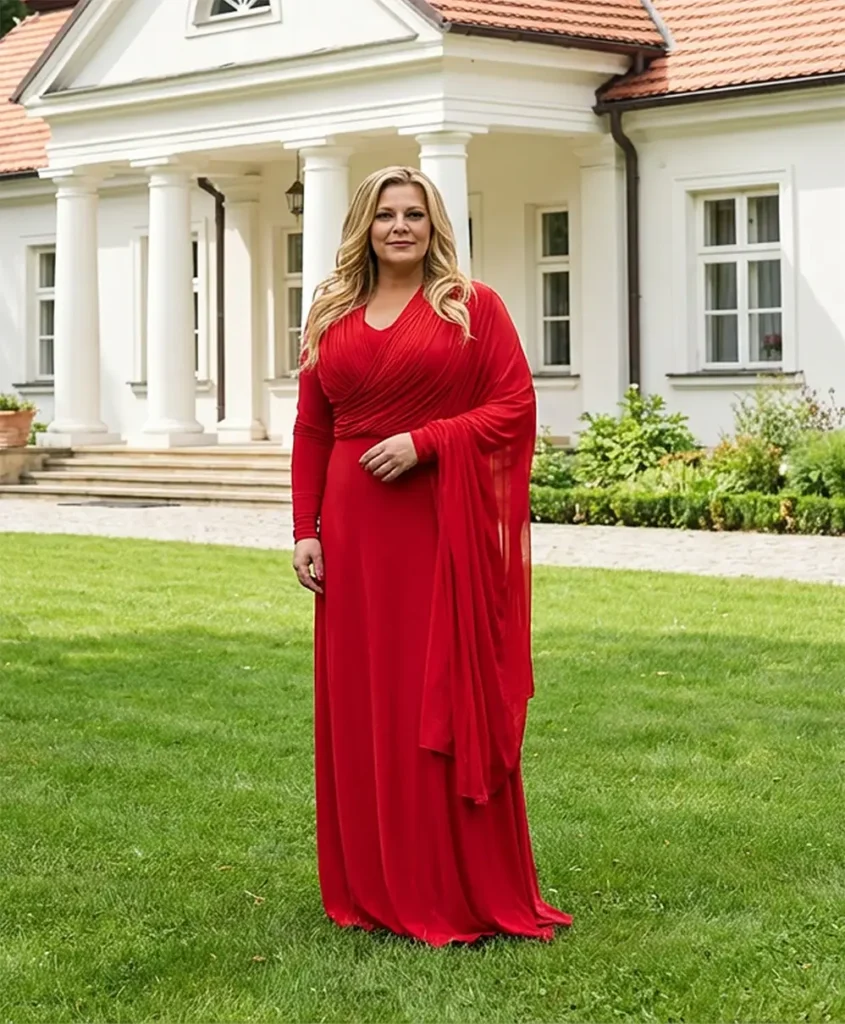 Elegancka sukienka dla Mamy Państwa Młodych Plus Size w klasycznym czerwonym kolorze