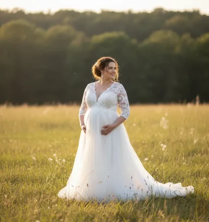 Suknia ślubna plus size szyta na miarę &ndash; panna młoda w plenerze